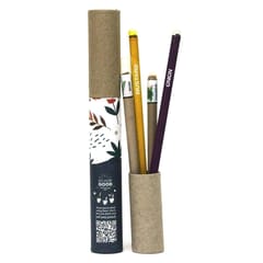 bioQ Plantable Stationery Combo| 2 Seed Pen + 2 Seed Pencil in a Box + 1 Hand-Made Seed-Paper Notepad | Eco Friendly Cotton Bag Packaging | Grow Plants from Notepads Pens & Pencils (Pack of 5)