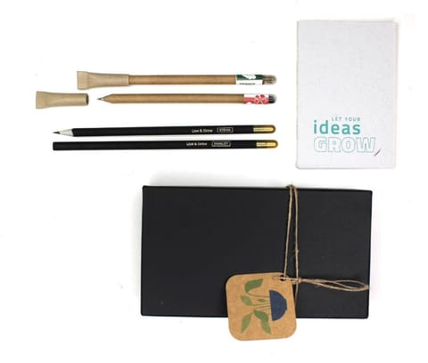 bioQ Pocket Plantable Stationery Box - Plantable Pen & Pencil, Mini Plantable Notepad, Packed in a Black Pocket-Sized Box