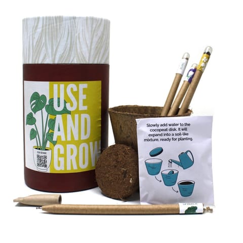 bioQ GIY Stationery Starter Kit - 4 Plantable Pen, Mini Plantable Notepad, Coco Pot & Peat, Recycled Paper Tube
