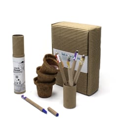 bioQ GrowSolo GIY Stationery Box - 5 Seed Pens, 2‚ Coco Pot and Peat (3 Sets), Recycled Paper, Folding Box