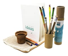 bioQ  Ecomatic GIY Plantable Stationery Jute Bag Combo - 5 Pen/Pencil Set, 1 Plantable Notepads with 2" Coco Pot & Peat
