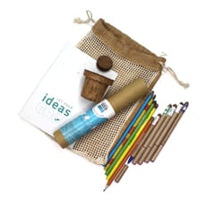 bioQ  Ecomatic GIY Plantable Stationery Jute Bag Combo - 5 Pen/Pencil Set, 1 Plantable Notepads with 2" Coco Pot & Peat
