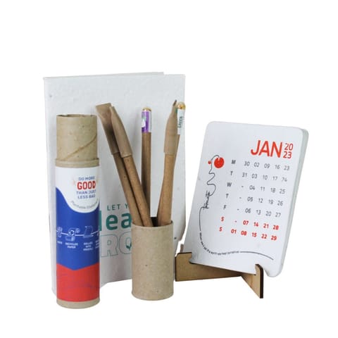 bioQ Plantable Notepad -B6:40p|Anti-Plastic Plantable Pen Set (5pc)|Plantable Calendar - Easy Packed with Jute Bag