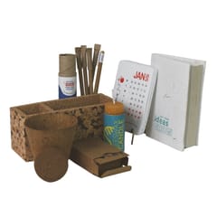 bioQ JUTE POUCH SQUARE - Mega Size (10‚10‚) Eco-Friendly Plan Table with 3‚Coco Pot + Peat, Anti-Plastic Plantable Pen Set (5pc), Cork Organizer, Plantable Calendar, Playing Cards, Diary & Beeswax Candle (3‚)