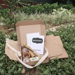 bioQ Eco-Friendly Mega Jute Kit | 1 Folder & Pouch (A4 size) + 2 Notepads (A5 size) + Combo of 5 Plantable Seed Pencils + 7 Eco Plantable Colouring Pens + 2 Mini Planting Sets | Eco Stationery Gift Set