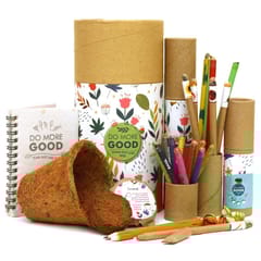 bioQ Eco Friendly Mega Grow Kit | Includes: Coco Pot, Coco Peat, Plantable Mini Notepad & Stationery | Recycled Paper Packaging | Gift Box for Kids and Nature Lovers | Grow Plants from Stationery