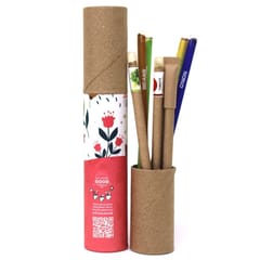 biQ Plantable Pen Pencil Combo with Hand-Made Seed-Paper Notepad - 4 Seed Pens + 4 Seed Pencils - Sustainable Gift Set in Netted Jute Bag