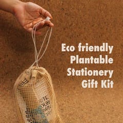 biQ Plantable Pen Pencil Combo with Hand-Made Seed-Paper Notepad - 4 Seed Pens + 4 Seed Pencils - Sustainable Gift Set in Netted Jute Bag