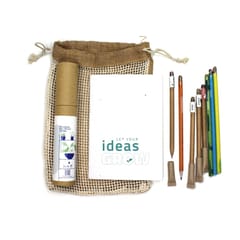 biQ Plantable Pen Pencil Combo with Hand-Made Seed-Paper Notepad - 4 Seed Pens + 4 Seed Pencils - Sustainable Gift Set in Netted Jute Bag