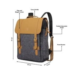 Mona B Unisex Canvas Back Pack for Office | School and College with Upto 14" Laptop/ Mac Book/ Tablet: Arctic Dark Grey