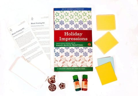 POTLI Handmade DIY Educational  Wooden Block Printing Craft Kit (Holidays) for ( 5 Years +)