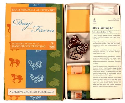POTLI Handmade DIY Educational  Wooden Block Printing Kit (Day In The Farm) for ( 5 Years +)