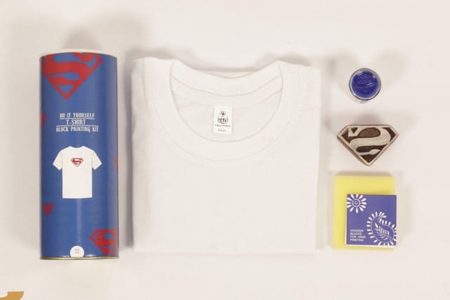 POTLI DIY Craft Kit  Block Print Your T-Shirt (Superman)  ( 10 - 12 years)