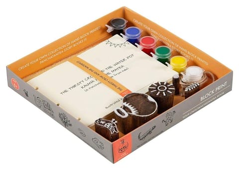 POTLI Handmade Wooden Block Print DIY Craft Kit - Panchtantra Story Book - (Thirsty Crow) ( 5 Years +)