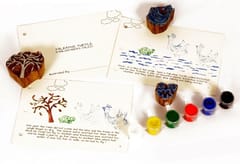 POTLI Handmade Wooden Block Print DIY Kit - Panchtantra Story Book -Talkative Turtle( 5 Years +)