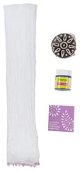 POTLI Handmade Wooden Block Print DIY Craft Kit Dupatta -    ( Lavender Rangoli Design Block ) (For All Ages)