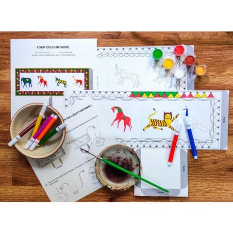 POTLI DIY Educational Craft Kit -  T-lite Holder making kit with Pithora Art - 6 years +