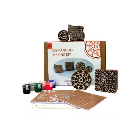 POTLI  Handmade Wooden Block Print Craft Kit - DIY Rangoli making kit