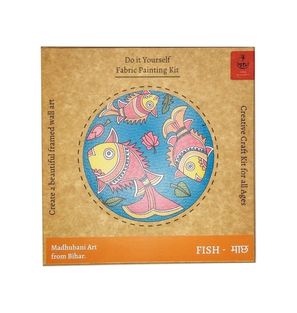 POTLI Handmade DIY Fabric Painitng kit  Madhubani Fish  8" for Adults - माच्छ