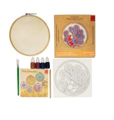 POTLI DIY Wall Art Leather Puppetry Painitng kit Traditional pattern 8" for Adults -Peacock Pattern