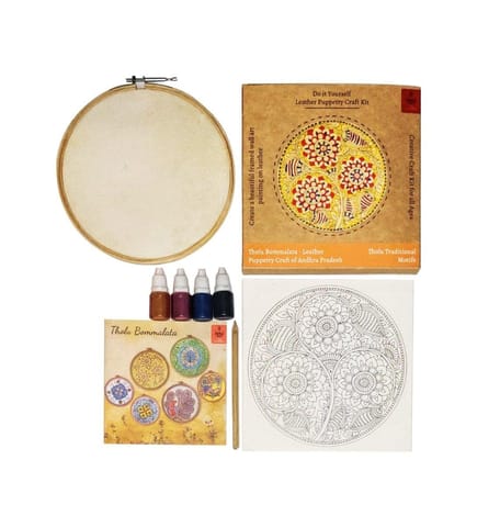 POTLI DIY Wall Art Leather Puppetry Painitng kit Traditional pattern 8" for Adults -Kalamkari Pattern