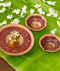 Ekibeki-Diya & Agarbatti Stand Combo | Archana | Copper Enamel