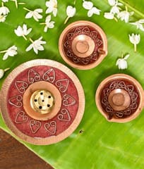 Ekibeki-Diya & Agarbatti Stand Combo | Archana | Copper Enamel