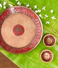 Ekibeki-Diya & Pooja Thali | Archana | Copper Enamel  Combo