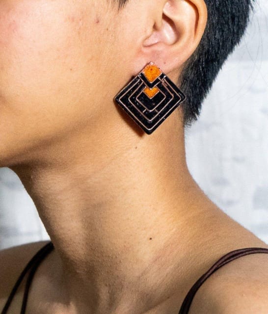 Ekibeki-Diamond Copper Enamel Stud Earrings