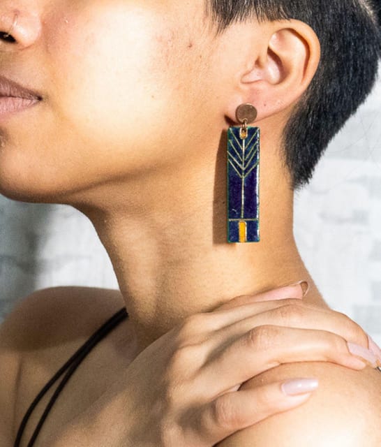 Ekibeki - Ekibeki Prairie Blue Copper Enamel Stud Earrings (1 Pair)