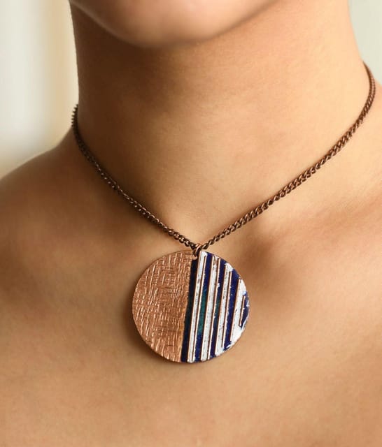 Ekibeki Crinkle Ocean Blue Copper Enamel Pendant 1Pc (Small)
