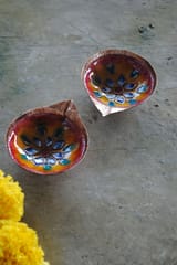 Ekibeki Set of 2 Copper Enamel Diyas (Multicolour)