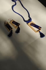 Ekibeki -- Jharokha Golden Grass Necklace and Earring Blue Set
