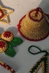 Ekibeki (Set of 5) Golden Grass Christmas Ornaments Red/Green (Small)