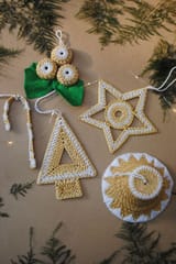 Ekibeki (Set of 5) Golden Grass Christmas Ornaments White (Big)