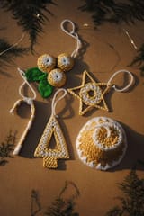 Ekibeki (Set of 5) Golden Grass Christmas Ornaments White (Small)