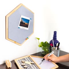 IVEI Hexagon Whiteboard, Metal board and Pinboard - Set of 2 - Grey