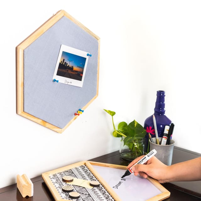 IVEI Hexagon Whiteboard, Metal board and Pinboard - Set of 2 - Grey