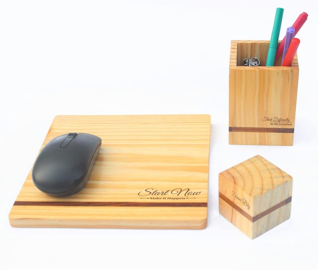 IVEI Pine Wood Quote Penstand , Paper weight and Mouse Pad combo