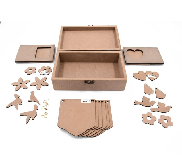 IVEI MDF Box Pack with 2 Pair Earrings, Cut outs, Toran and 2 Photo magnet