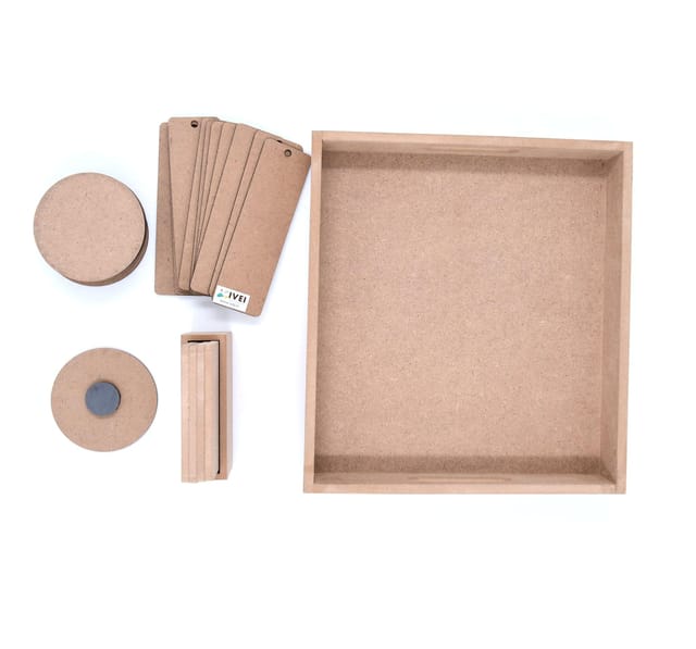 IVEI DIY MDF Rectangular Tray Pack with 4 Coaster with stand, 10 Round Magnets and 10 Bookmarks