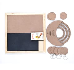 IVEI - DIY MDF DIY Blackboard Pack with Rotational Calendar, 5 Round magnets and 5 Round keychains