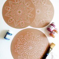 IVEI MDF DIY Rangoli plates- Set of 3, with Pre-drawn design (Circle)