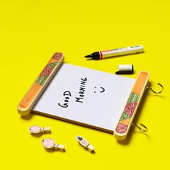 IVEI Wooden Fridge Magnet with a whiteboard and hooks [Geometric Pattern]