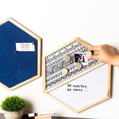 IVEI Hexagon Whiteboard, Metal board and Pinboard - Set of 2 - Dark Blue