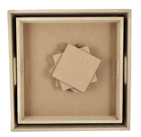 IVEI MDF 2 Trays and 6 Coasters Set