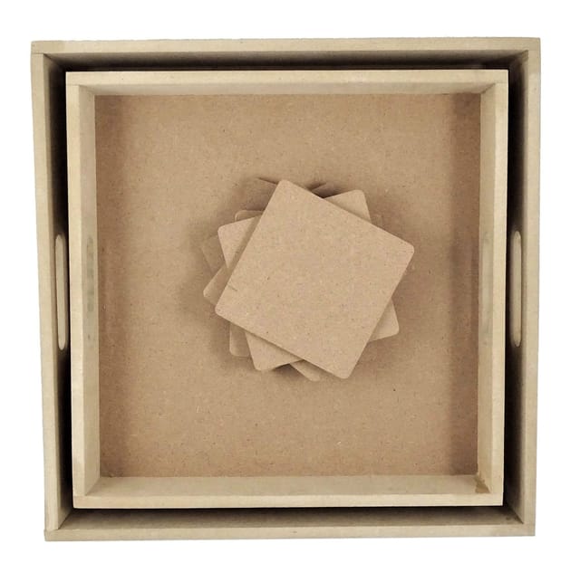IVEI MDF 2 Trays and 6 Coasters Set