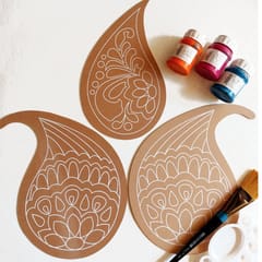 IVEI MDF DIY Rangoli plates- Set of 3, with Pre-drawn design (Paisley)