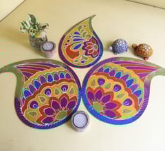 IVEI MDF DIY Rangoli plates- Set of 3, with Pre-drawn design (Paisley)