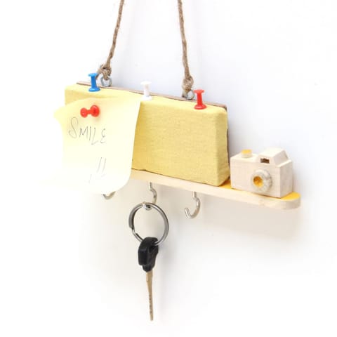 IVEI Wooden Key Holders with Pin Board - Yellow Camera